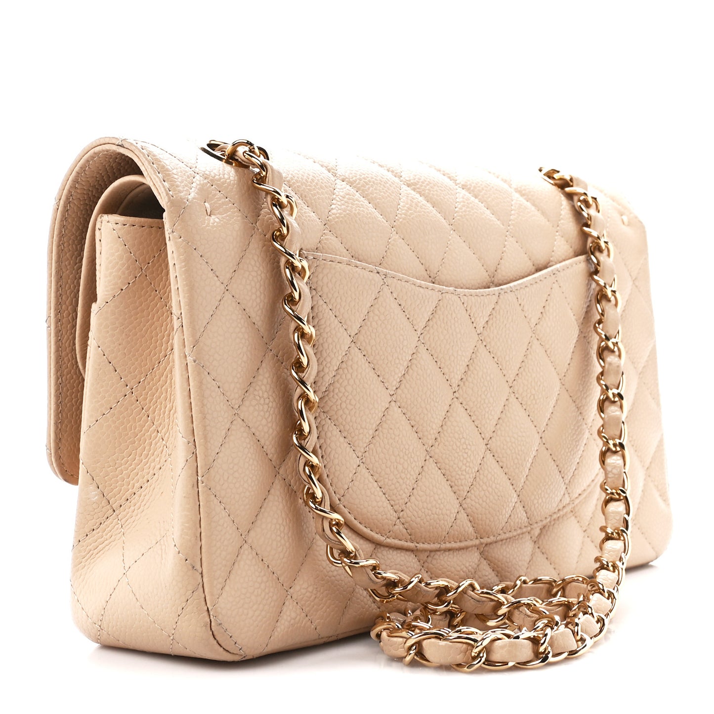 Caviar Quilted Medium Double Flap Beige