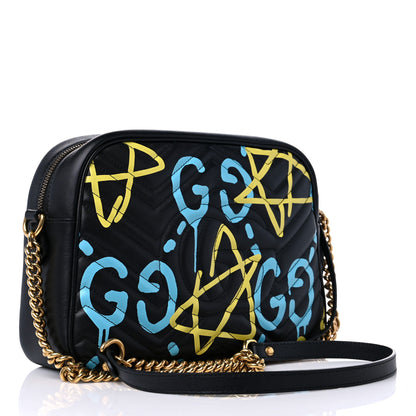Gucci Calfskin Matelasse GucciGhost Medium GG Marmont Chain Shoulder Bag Black New Acquamarine 3 of 13