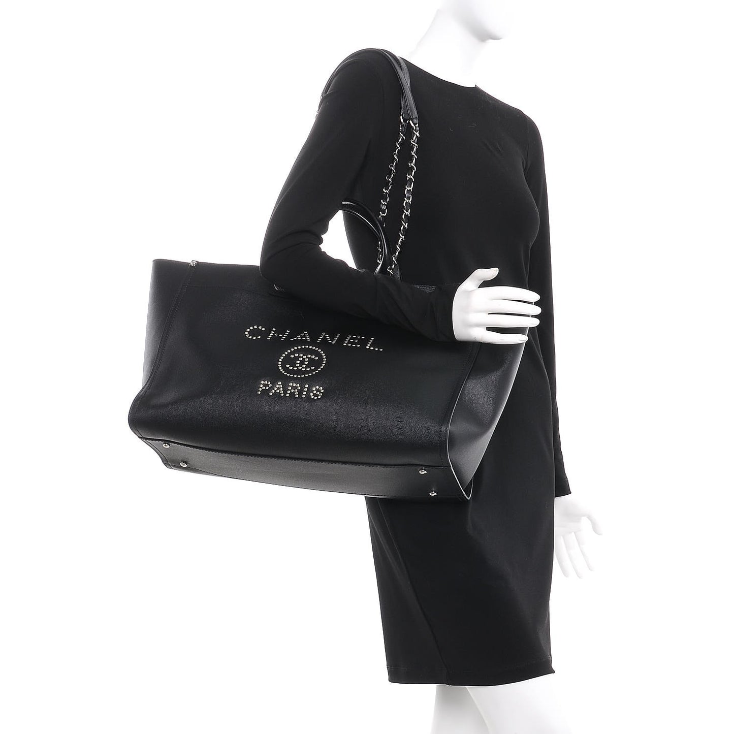 Caviar Large Studded Deauville Tote Black