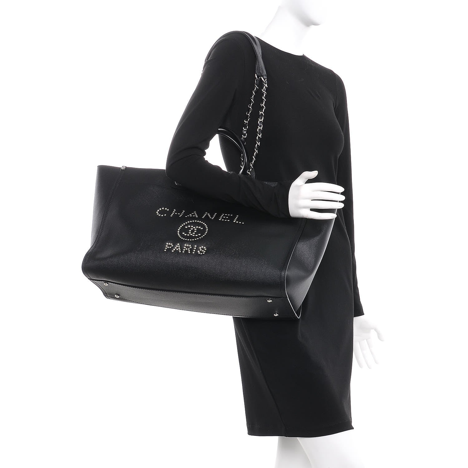 Chanel Caviar Large Studded Deauville Tote Black 2 of 7