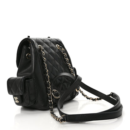 Chanel Shiny Caviar Quilted Small Pockets Drawstring Backpack Black 3 of 10