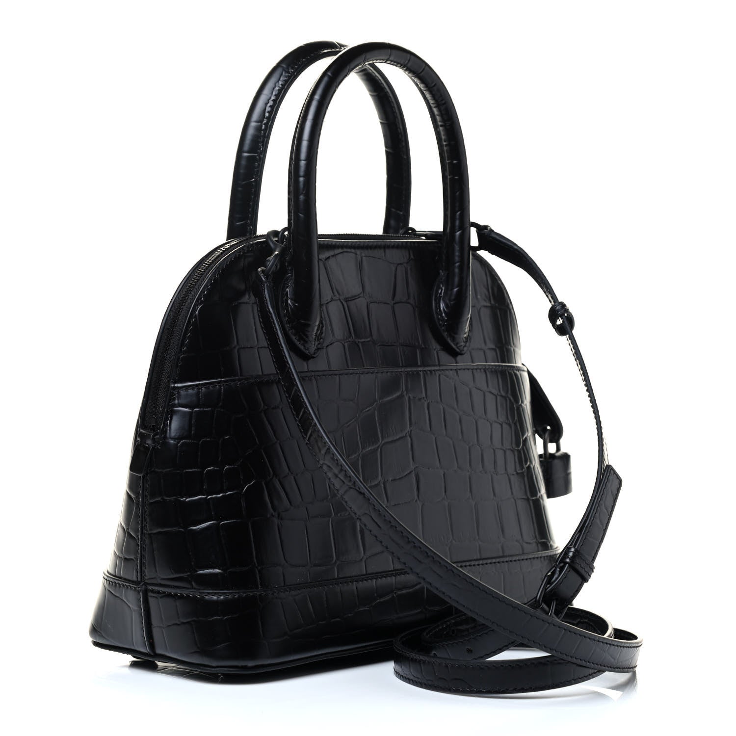 Balenciaga Calfskin Crocodile Embossed S Rivet Ville Top Handle Bag Black 2 of 4