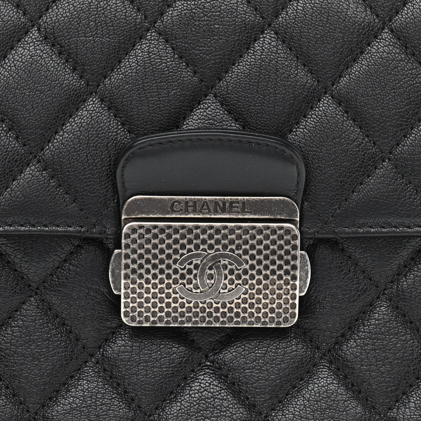 Goatskin Quilted Small CC University Shopping Tote Black