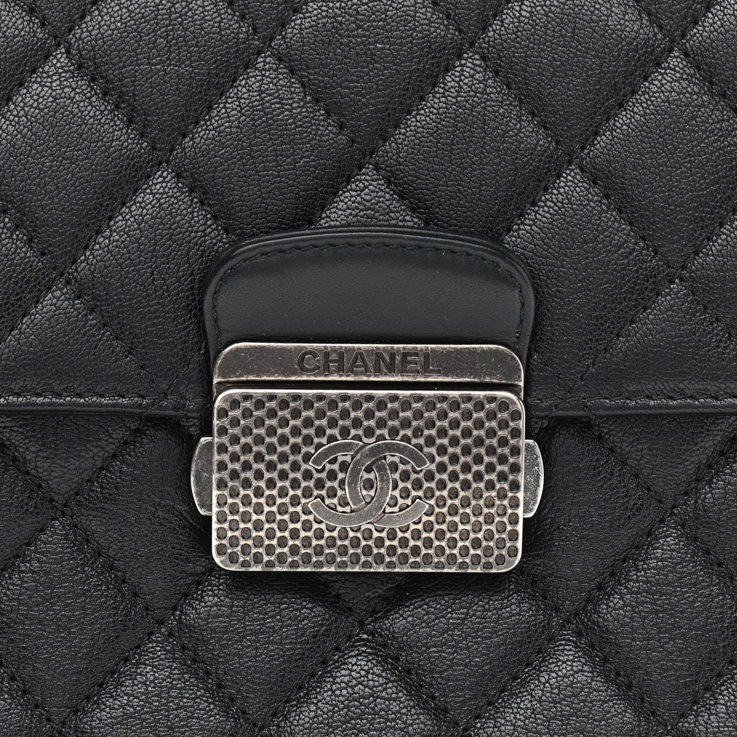 Chanel Goatskin Quilted Small CC University Shopping Tote Black 7 of 10