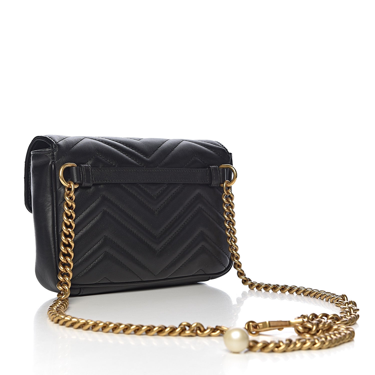 Gucci Calfskin Matelasse Pearly GG Marmont Chain Belt Bag Black 3 of 13