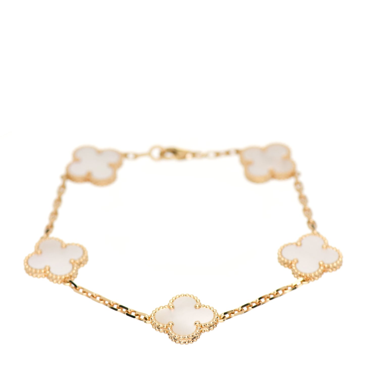18K Yellow Gold Mother of Pearl 5 Motifs Vintage Alhambra Bracelet