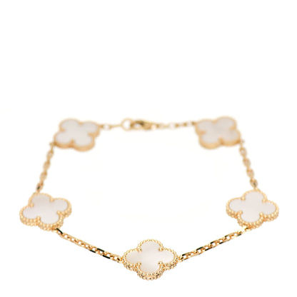 Van Cleef & Arpels 18K Yellow Gold Mother of Pearl 5 Motifs Vintage Alhambra Bracelet 1 of 5