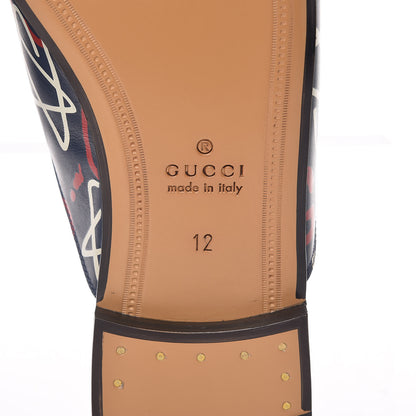 Gucci Calfskin GucciGhost Print Mens Princetown Slippers 12 Blue Agata Hibiscus Red 6 of 8