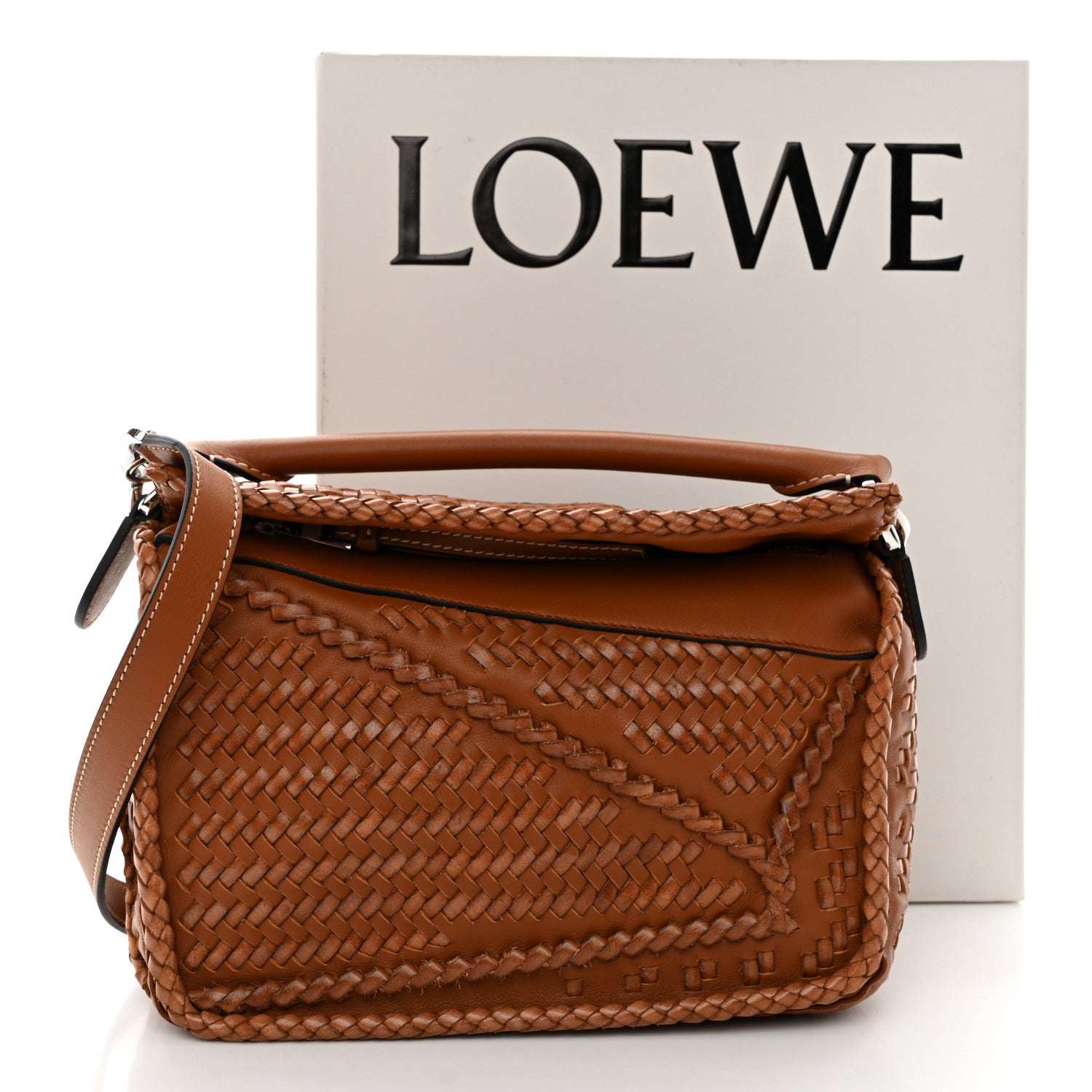 Loewe Calfskin Woven Small Puzzle Bag Tan 1496598 – FASHIONPHILE