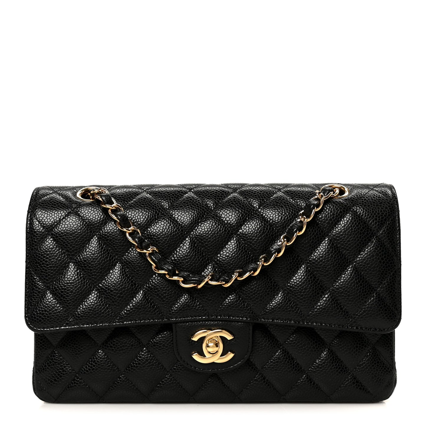 Caviar Quilted Medium Double Flap Black