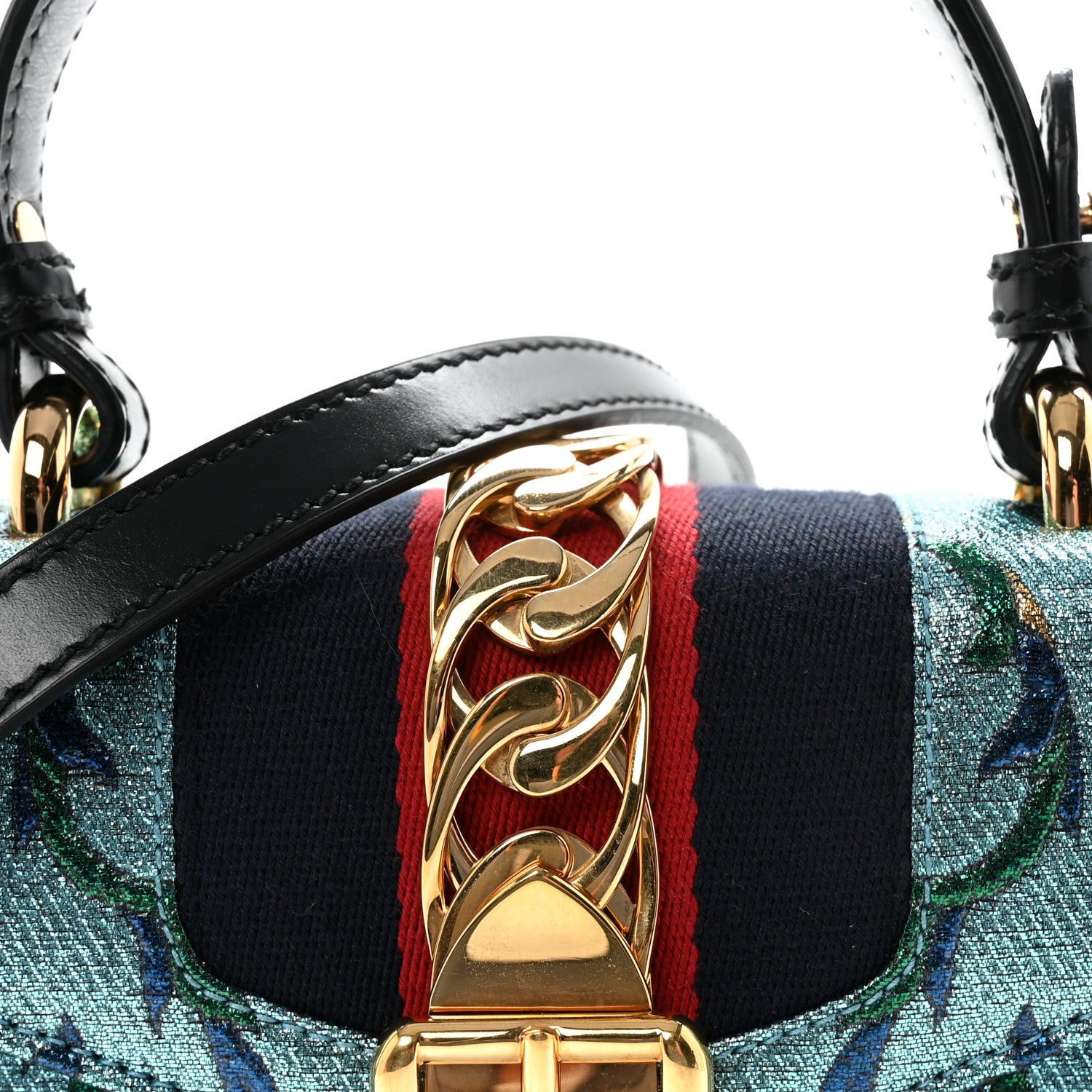 Gucci Iridescent Brocade Mini Sylvie Top Handle Bag Azure 1864946