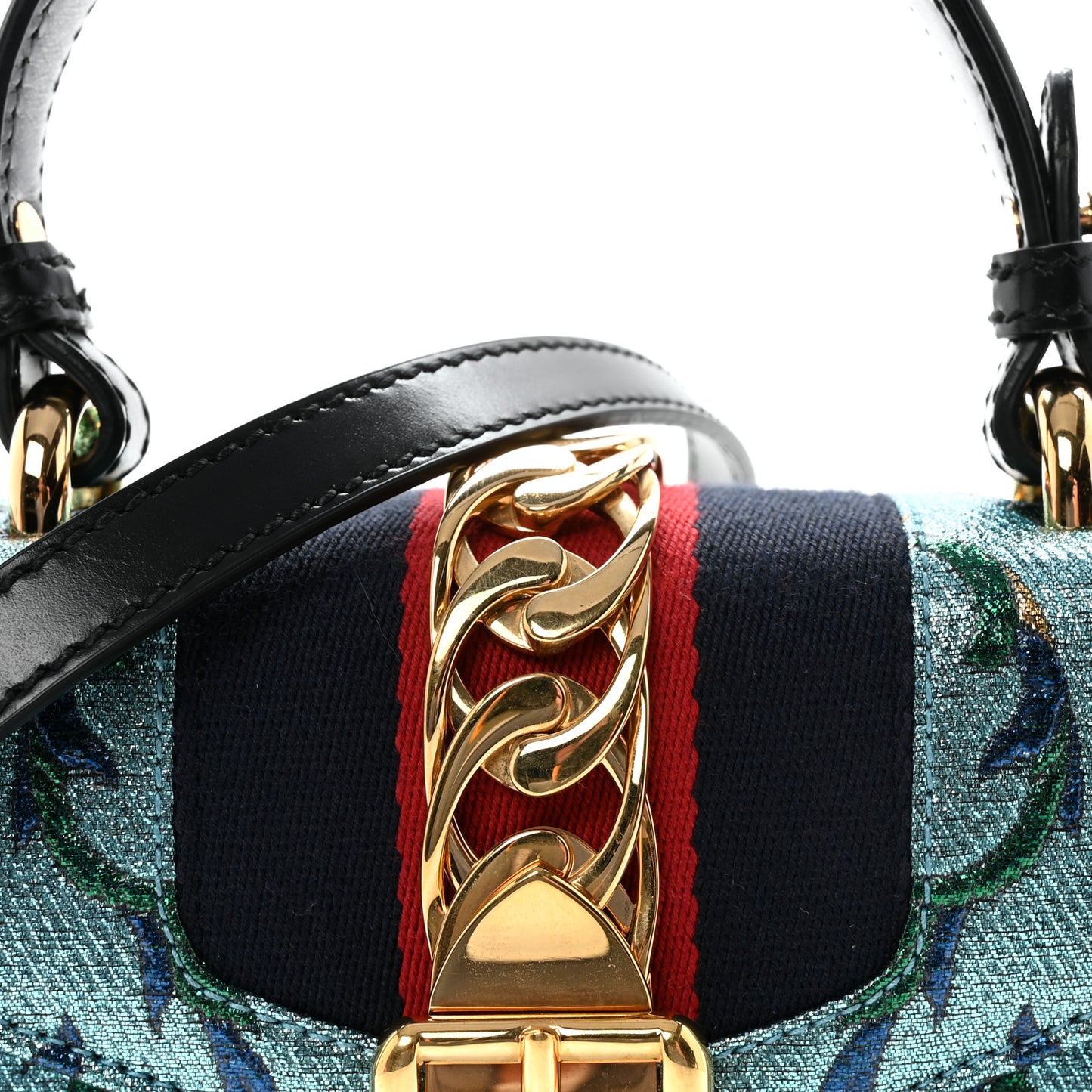 Iridescent Brocade Mini Sylvie Top Handle Bag Azure