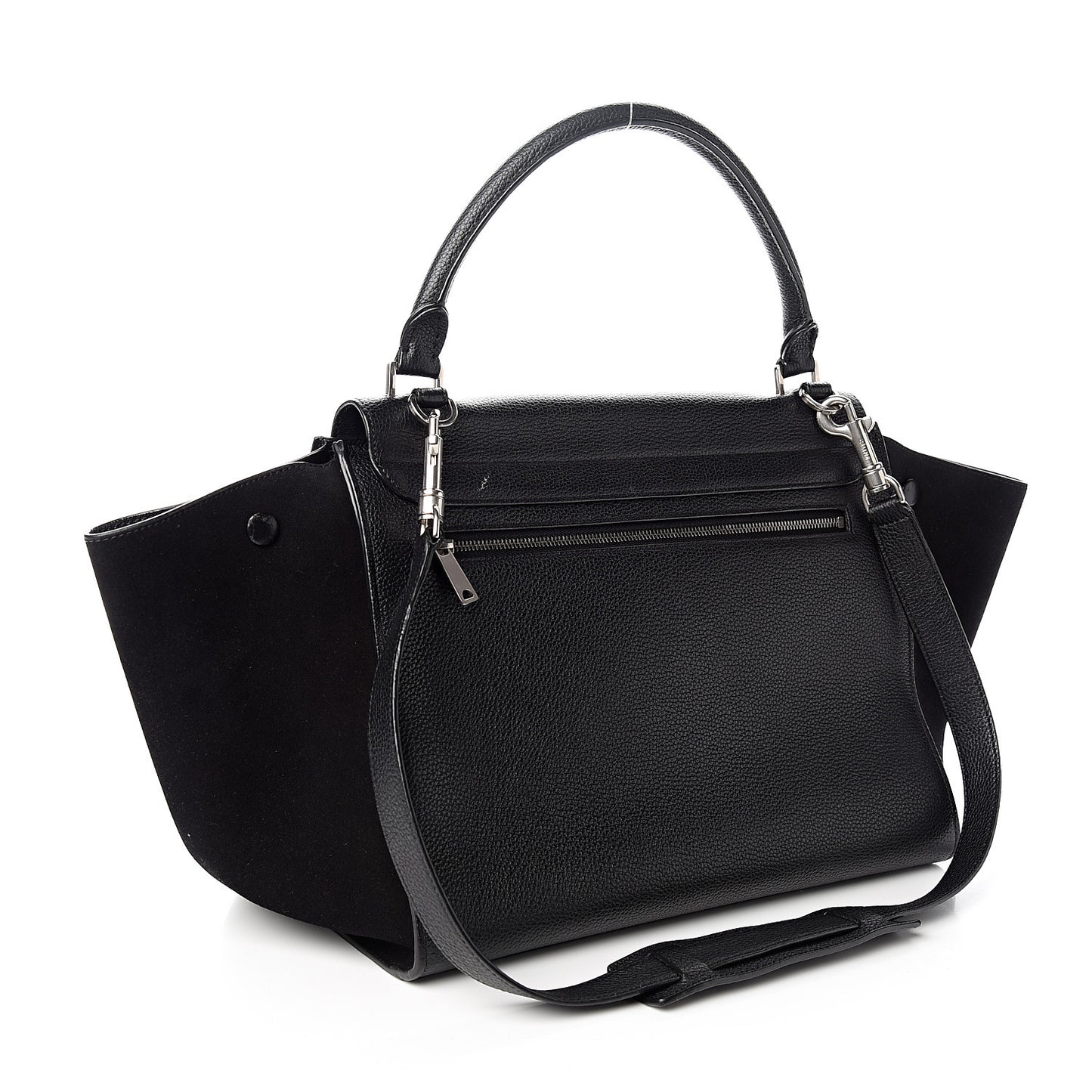 Drummed Calfskin Suede Medium Trapeze Black