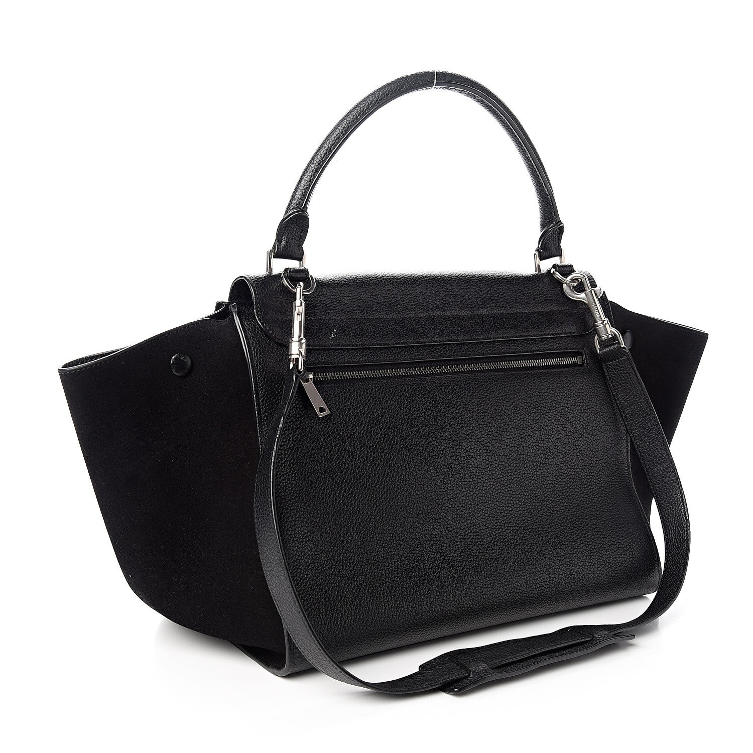 Celine Drummed Calfskin Suede Medium Trapeze Black 2 of 13
