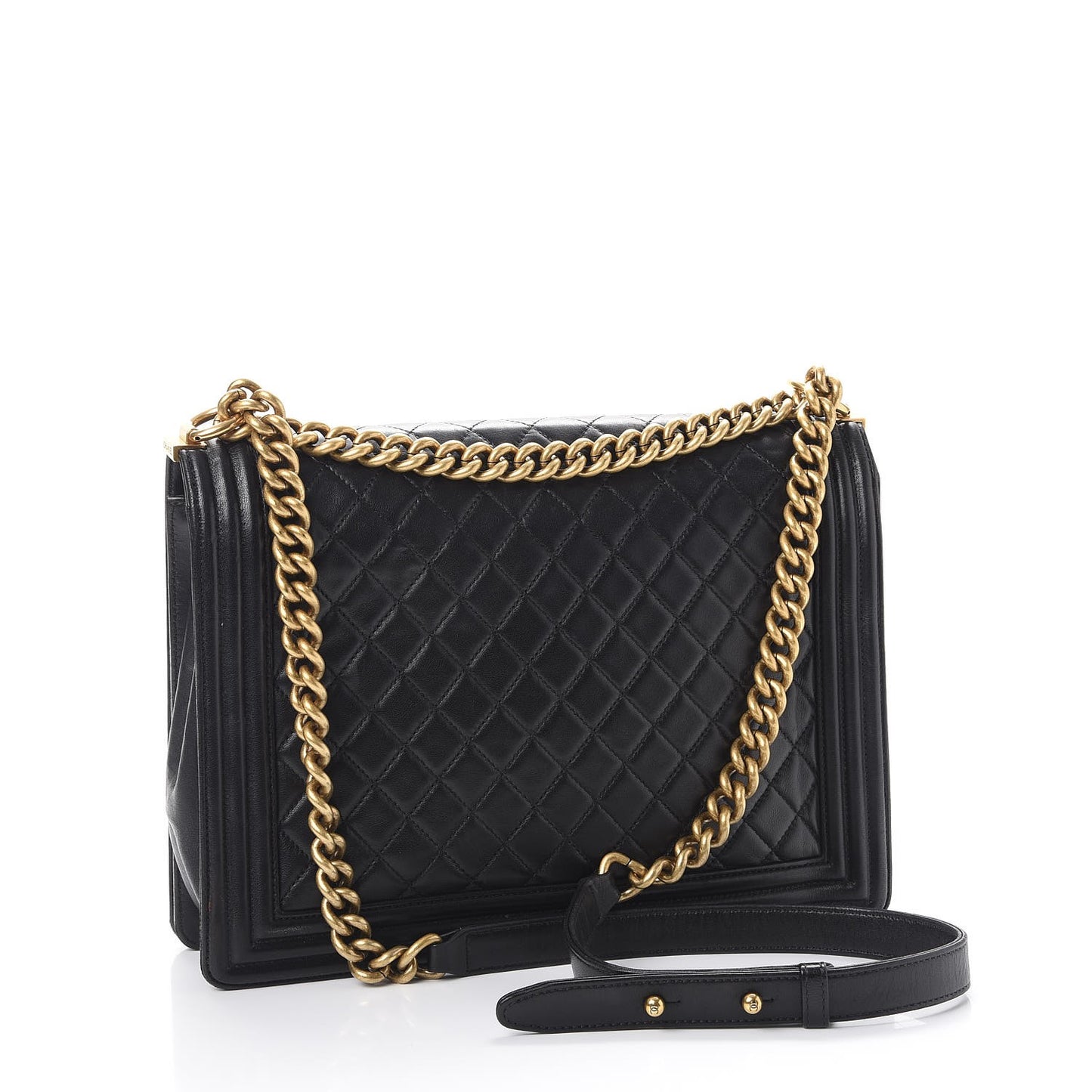 Lambskin Quilted Large Boy Flap Black