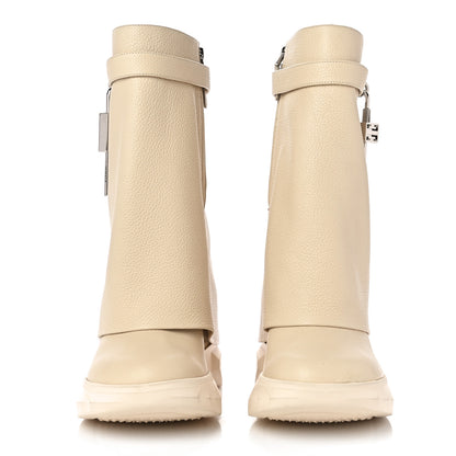 Givenchy Grained Calfskin Shark Lock Biker Ankle Boots 40 Beige 2 of 11
