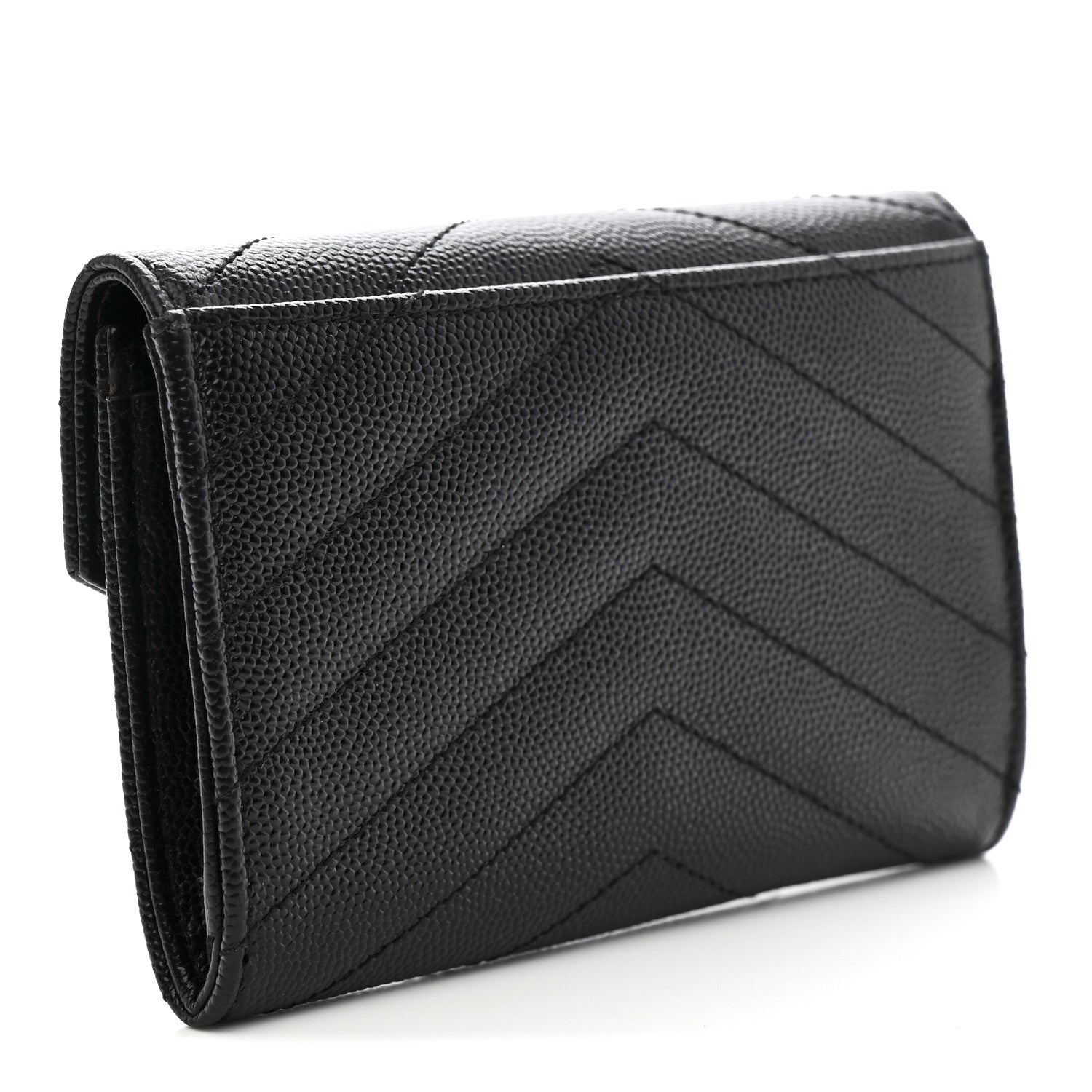 Saint Laurent Grain De Poudre Matelasse Chevron Small Monogram Envelope Wallet Black 3 of 8