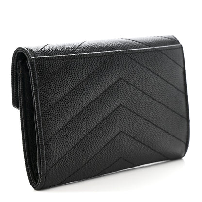 Saint Laurent Grain De Poudre Matelasse Chevron Small Monogram Envelope Wallet Black 3 of 8