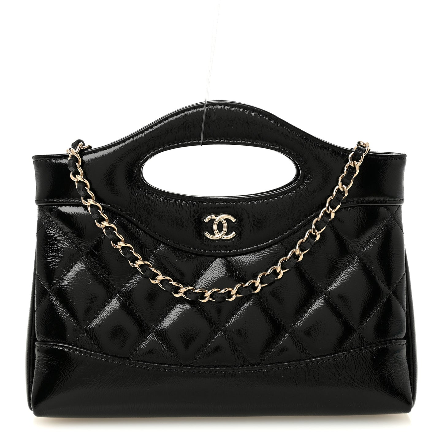 Shiny Crumpled Calfskin Quilted Nano 31 Shopping Bag Black