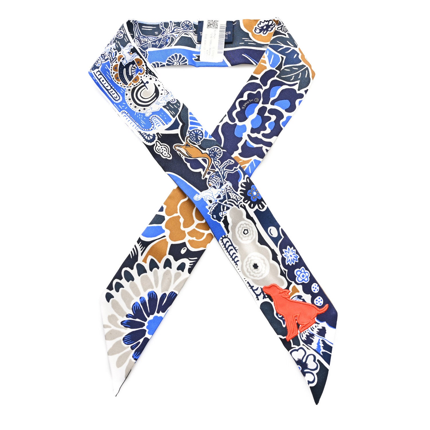 Hermes Silk Bingata Twilly Marine Tabac White 1 of 3