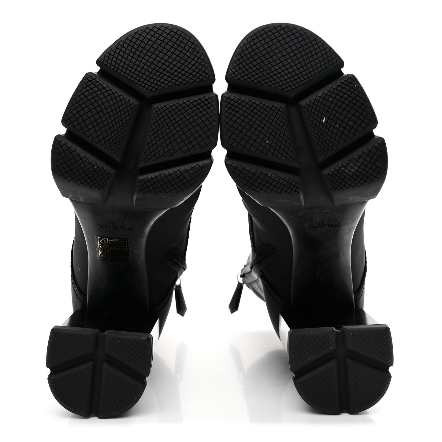 Vitello Montana Re-Nylon Metal Triangle Logo 110mm Ankle Boots 36.5 Black