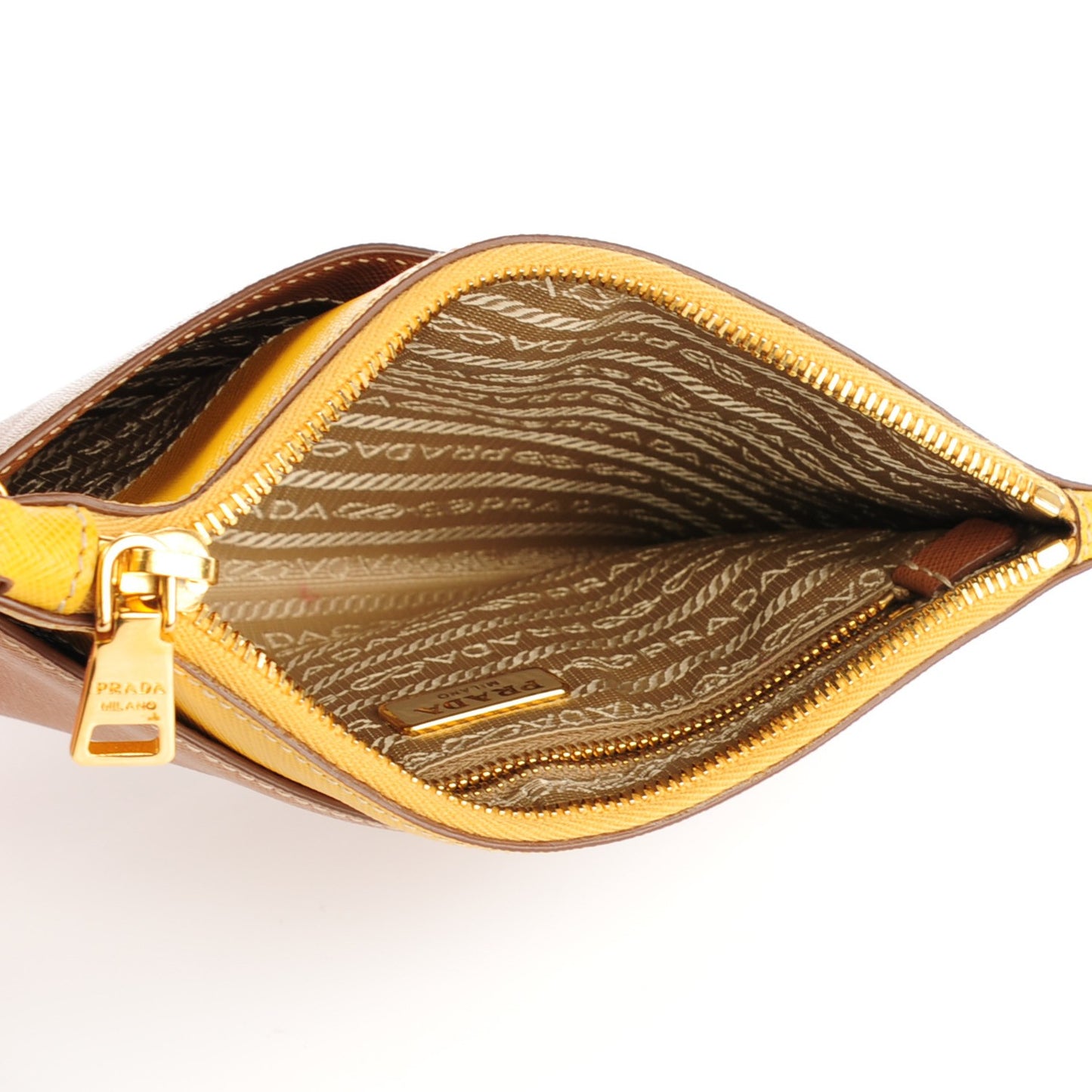 Saffiano Bi-Color Wristlet Clutch Caramel Mimosa
