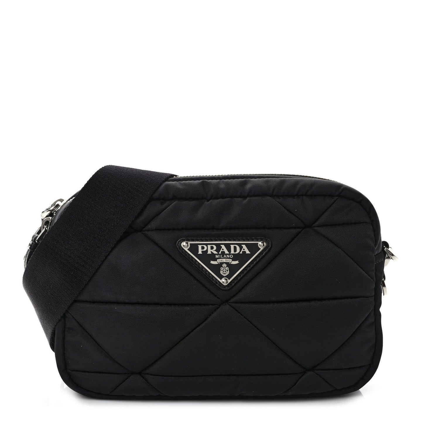 Re-Nylon Triangle Quilted Padded Shoulder Bag Black