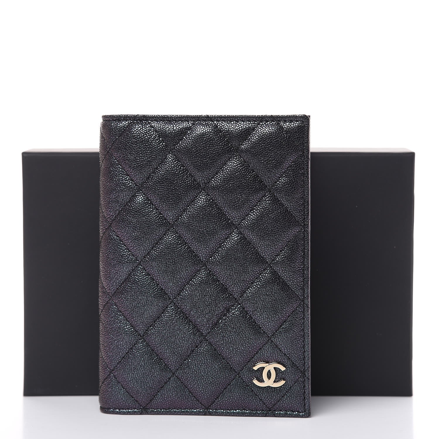Chanel Iridescent Caviar Quilted Passport Holder Black 9 of 9