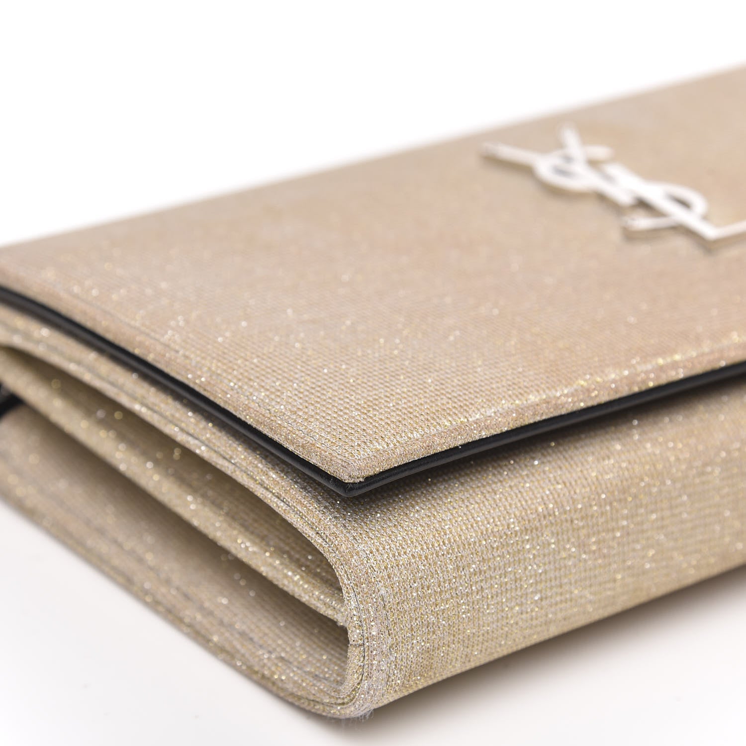Saint Laurent Metallic Sparkle Fabric Monogram Chain Wallet Platino 7 of 13