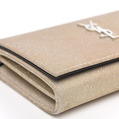 Saint Laurent Metallic Sparkle Fabric Monogram Chain Wallet Platino 7 of 13