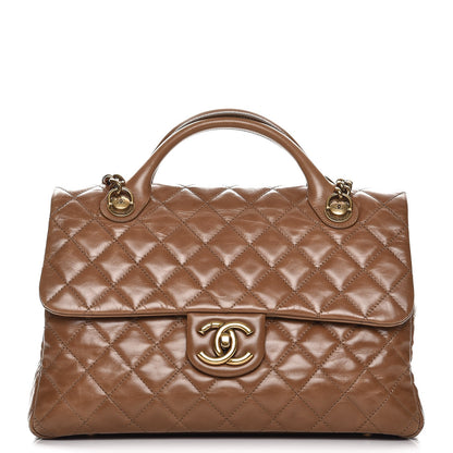 Chanel Glazed Calfskin Castle Rock Large Flap Dark Beige 1 of 14