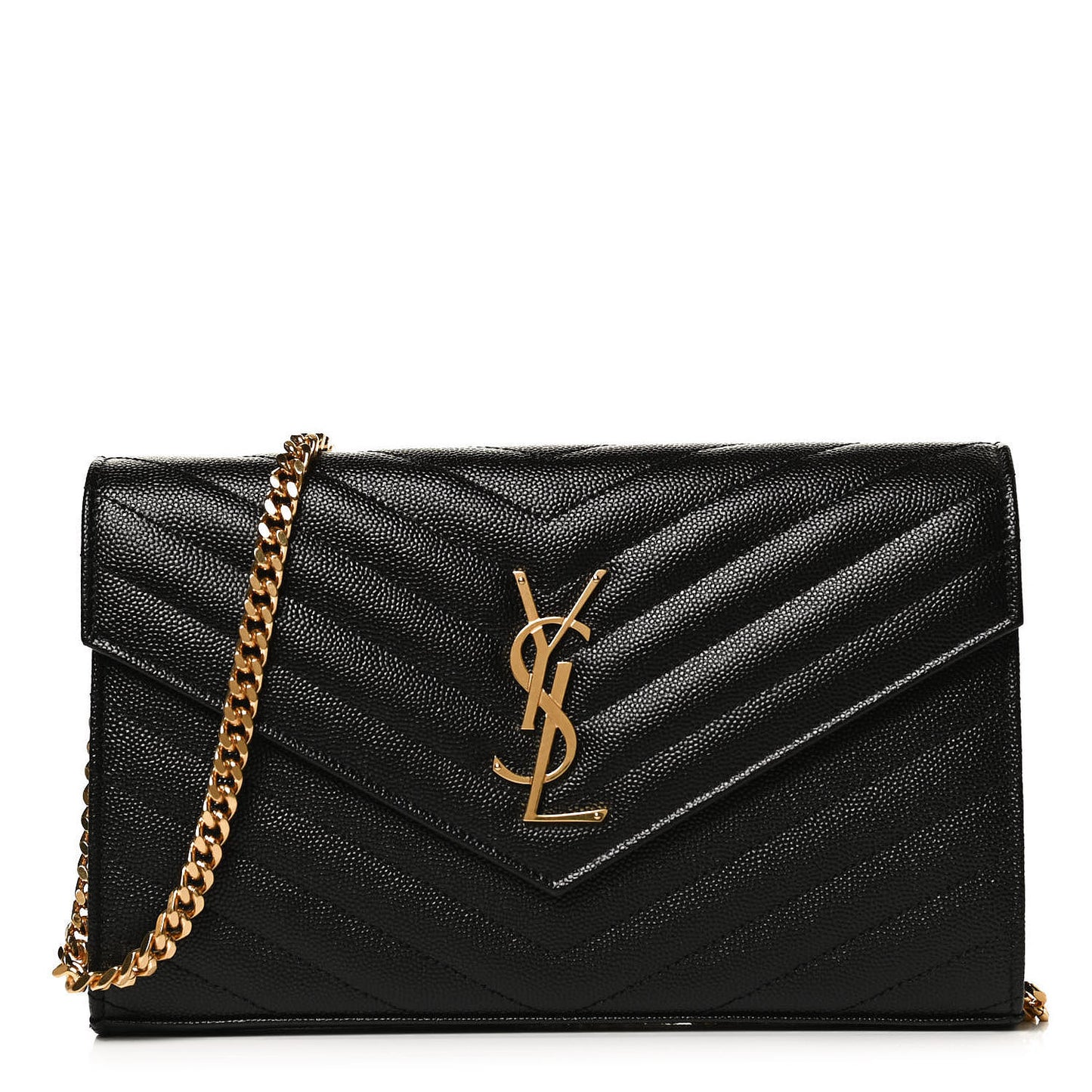 Grain De Poudre Matelasse Chevron Monogram Chain Wallet Black