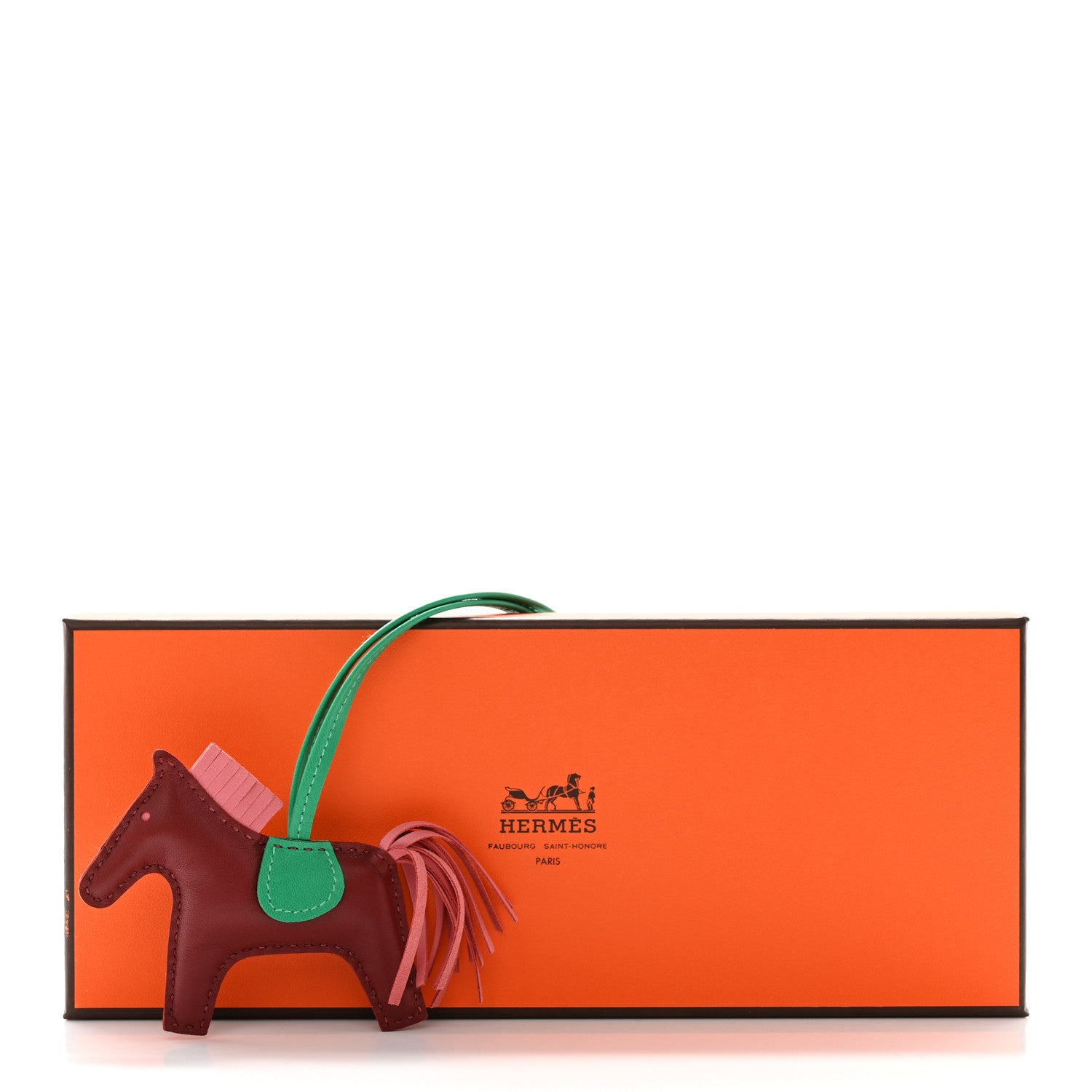 Hermes Milo Lambskin Grigri Rodeo Horse Bag Charm PM Rouge H Rose Indien Menthe 4 of 4