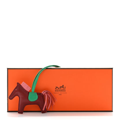 Hermes Milo Lambskin Grigri Rodeo Horse Bag Charm PM Rouge H Rose Indien Menthe 4 of 4