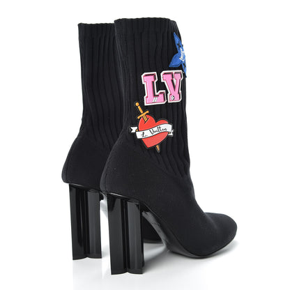 Louis Vuitton Stretch Fabric LV Black Heart Sock Ankle Boots 36 Black 5 of 7