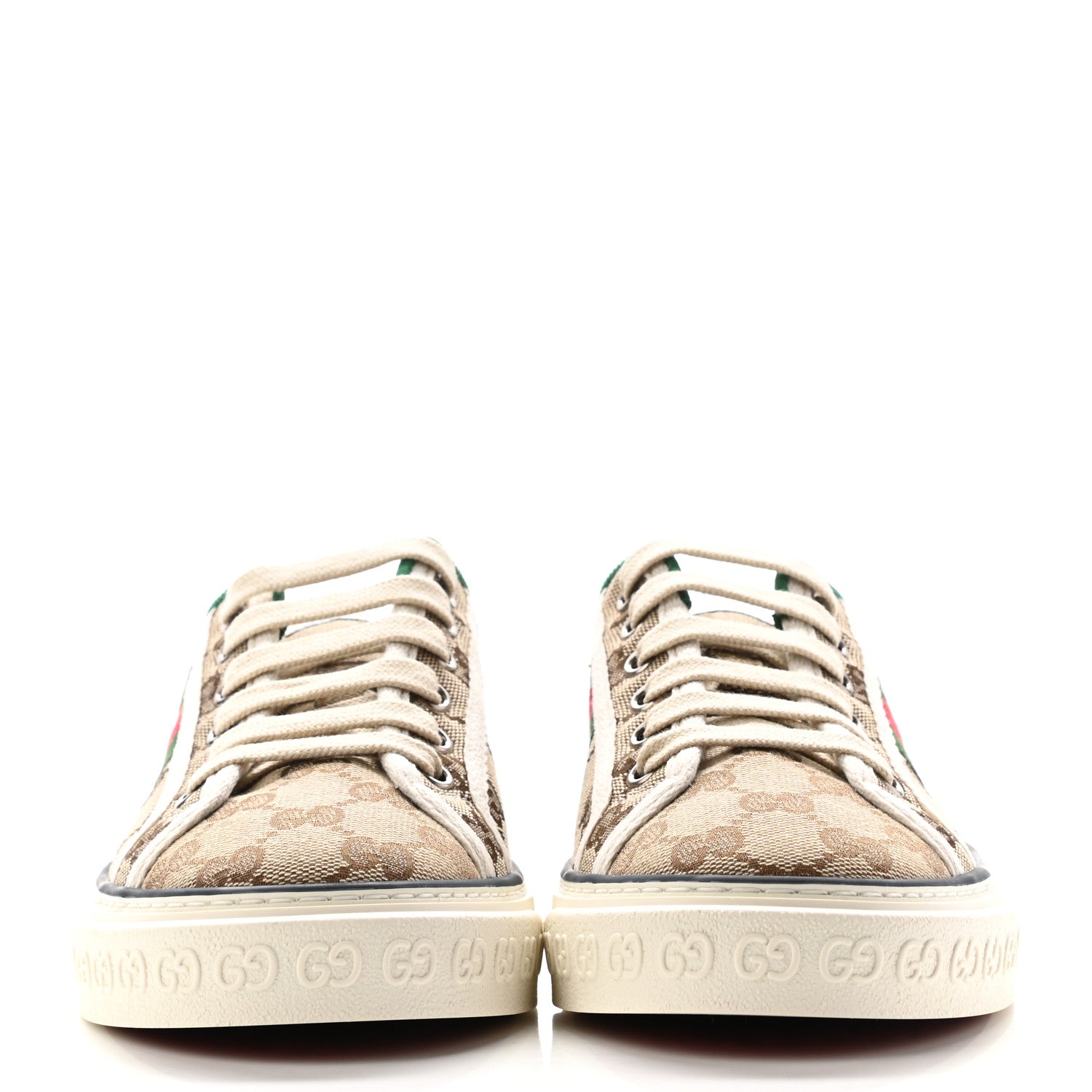 Gucci GG Monogram Web Womens 1977 Tennis Sneakers 38 Beige Ebony Mystic White 2 of 7