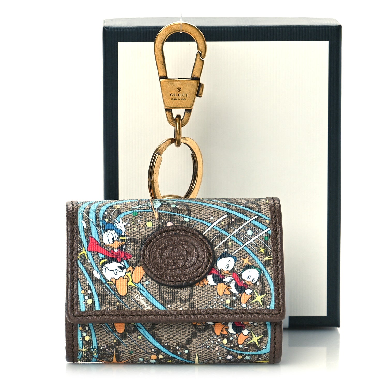 Gucci X DISNEY GG Supreme Monogram Donald Duck Interlocking G Key Pouch Beige Multicolor New Acero 9 of 9