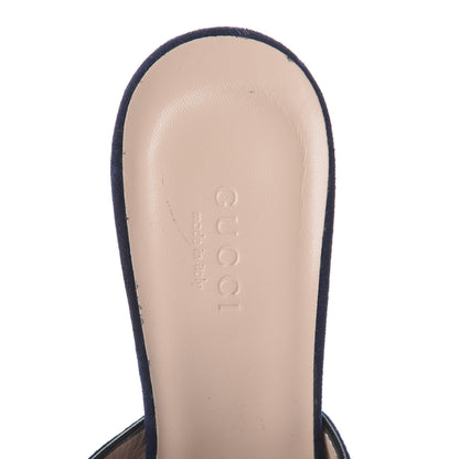 Gucci Kid Scamosciato GG Marmont Fringe 75mm Slide Sandals 38 Blue Ink 6 of 7