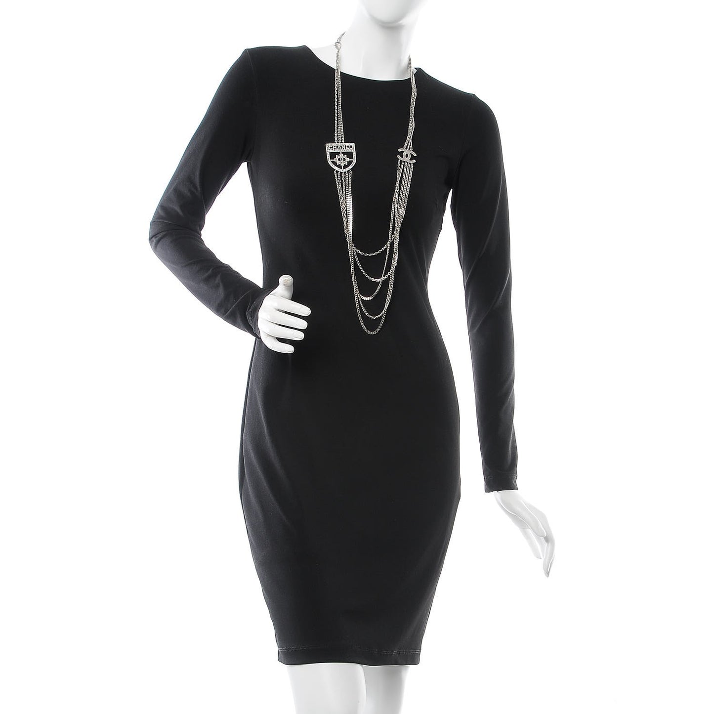 Baguette Crystal CC Shield Multi Strand Long Chain Necklace Silver