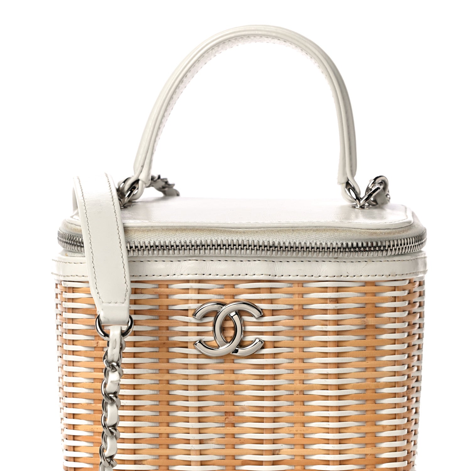 Chanel Calfskin Raffia Small Vanity Case Bag White Beige 11 of 15