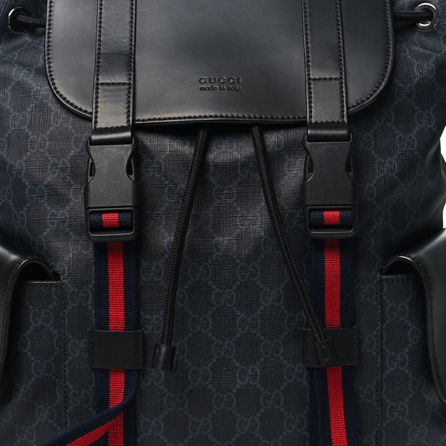 Gucci Soft GG Supreme Monogram Calfskin Web Double Buckle Backpack Black 8 of 11