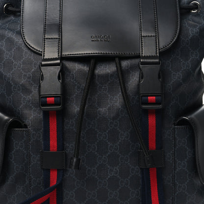 Gucci Soft GG Supreme Monogram Calfskin Web Double Buckle Backpack Black 8 of 11