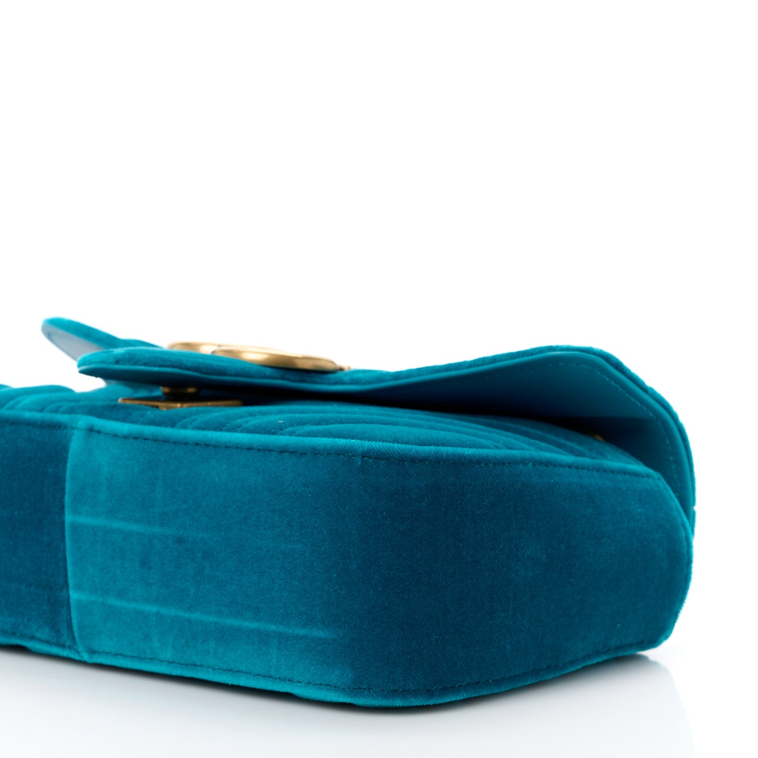 Gucci Velvet Matelasse Mini GG Marmont Shoulder Bag Pavone Cyan 12 of 14