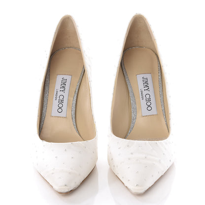 Jimmy Choo Mesh Glitter Pointy Toe Polka Dot Romy 85 Pumps 36 White Silver 5 of 10