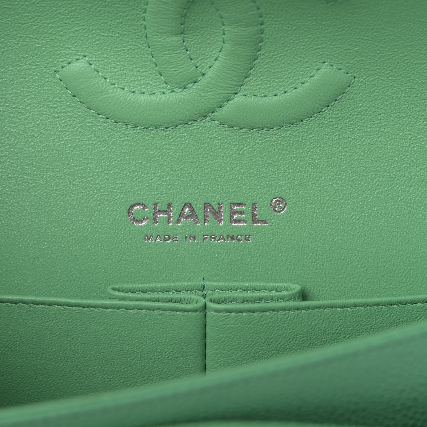 Chanel Caviar Chevron Quilted Medium Double Flap Green 9 of 11
