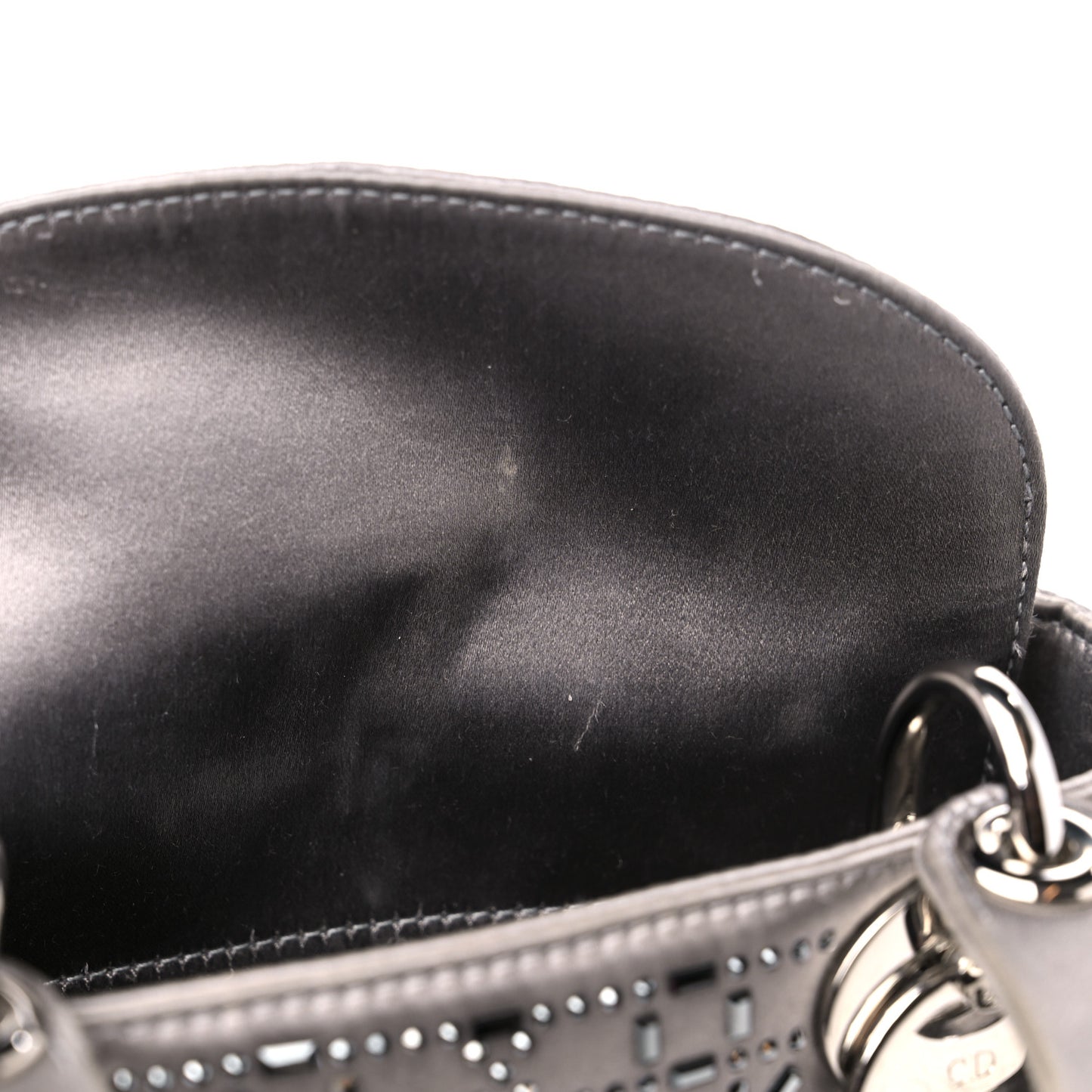 Satin Crystal Cannage Mini Lady Dior Gray