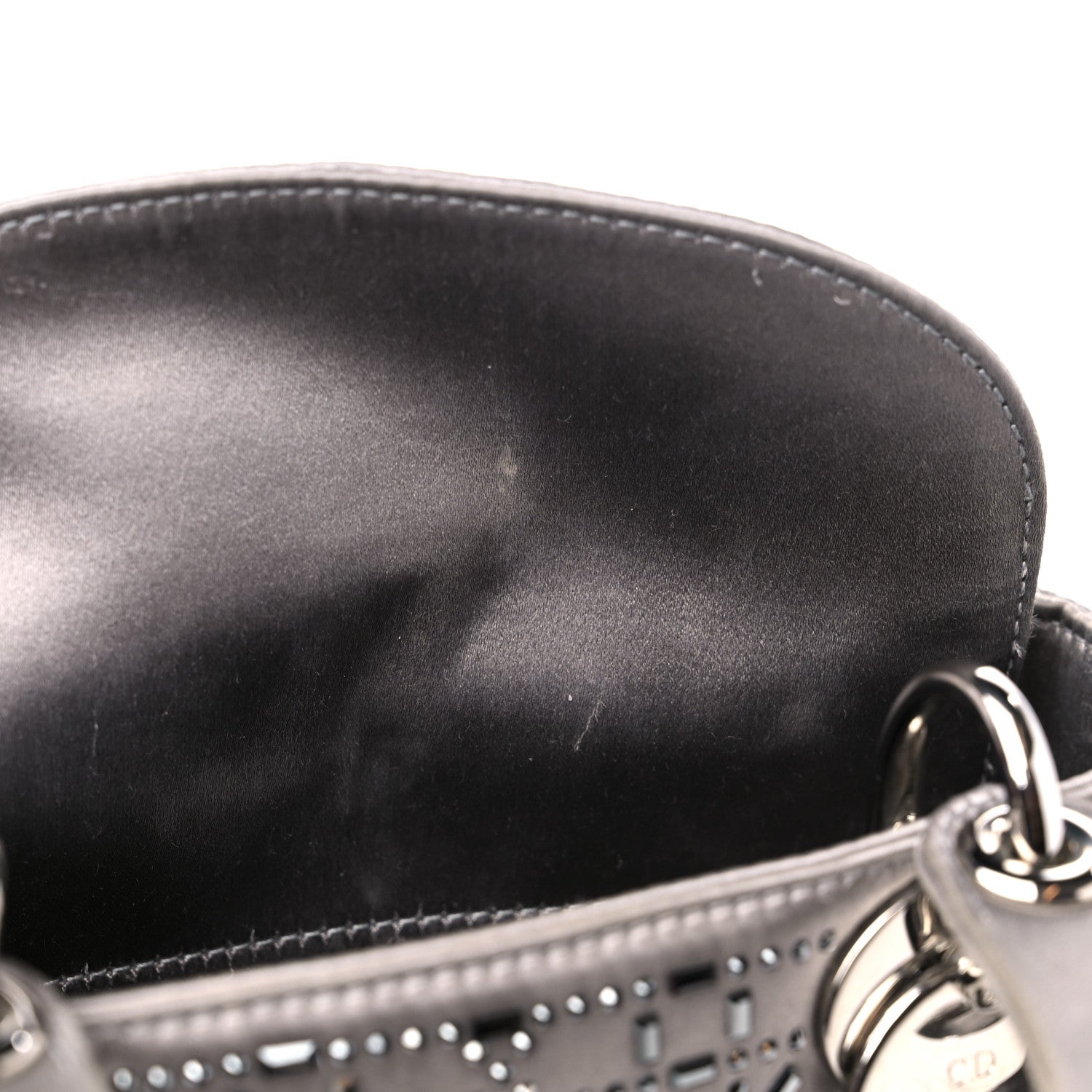 Christian Dior Satin Crystal Cannage Mini Lady Dior Gray 10 of 13