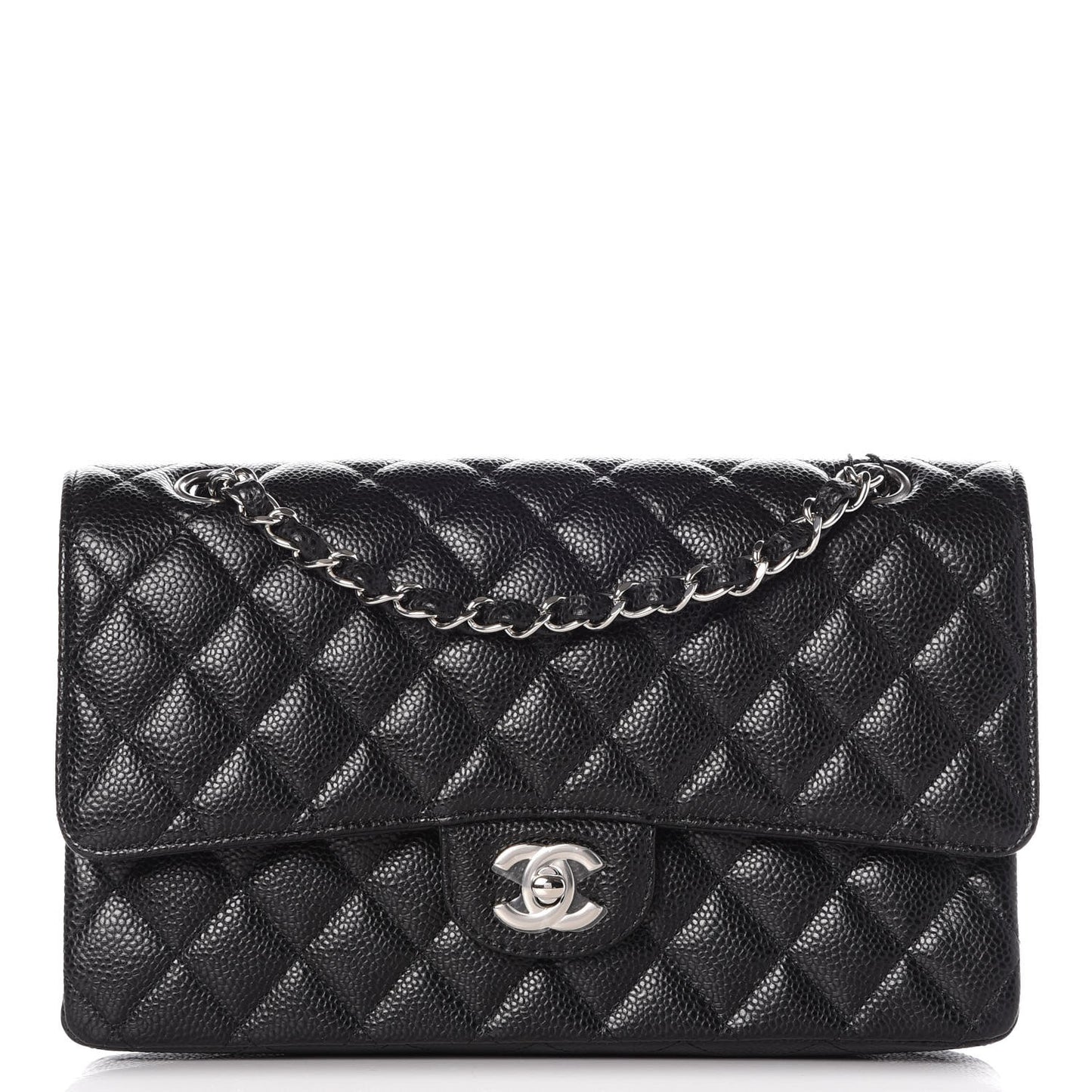 Caviar Quilted Medium Double Flap Black
