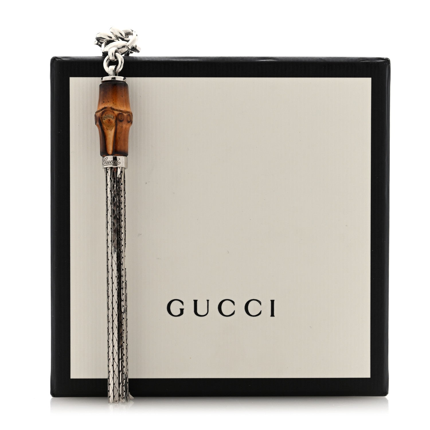 Gucci Sterling Silver Bamboo Long Tassel Necklace 5 of 5