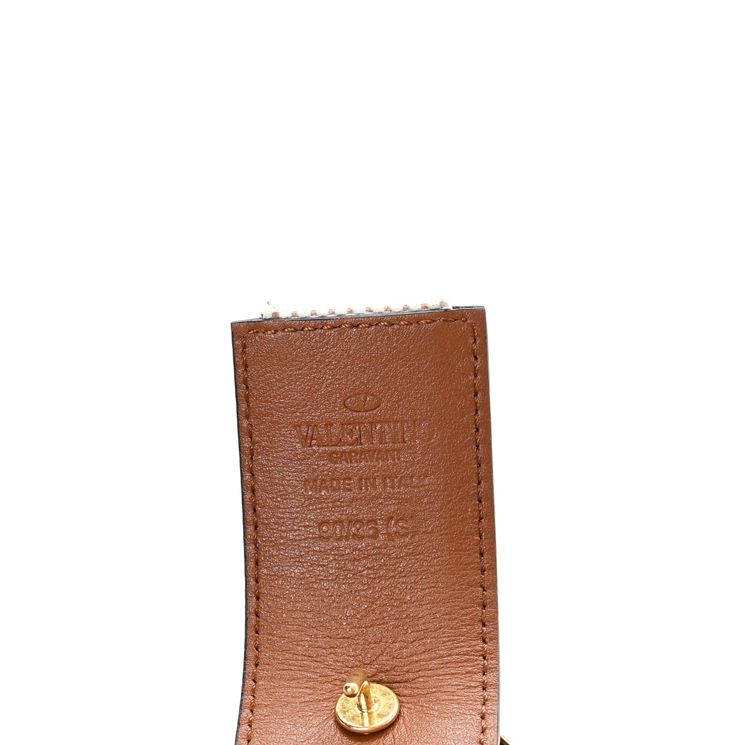 Valentino Garavani Canvas Glossy Calfskin VLogo 90 36 Belt Saddle Brown 3 of 5